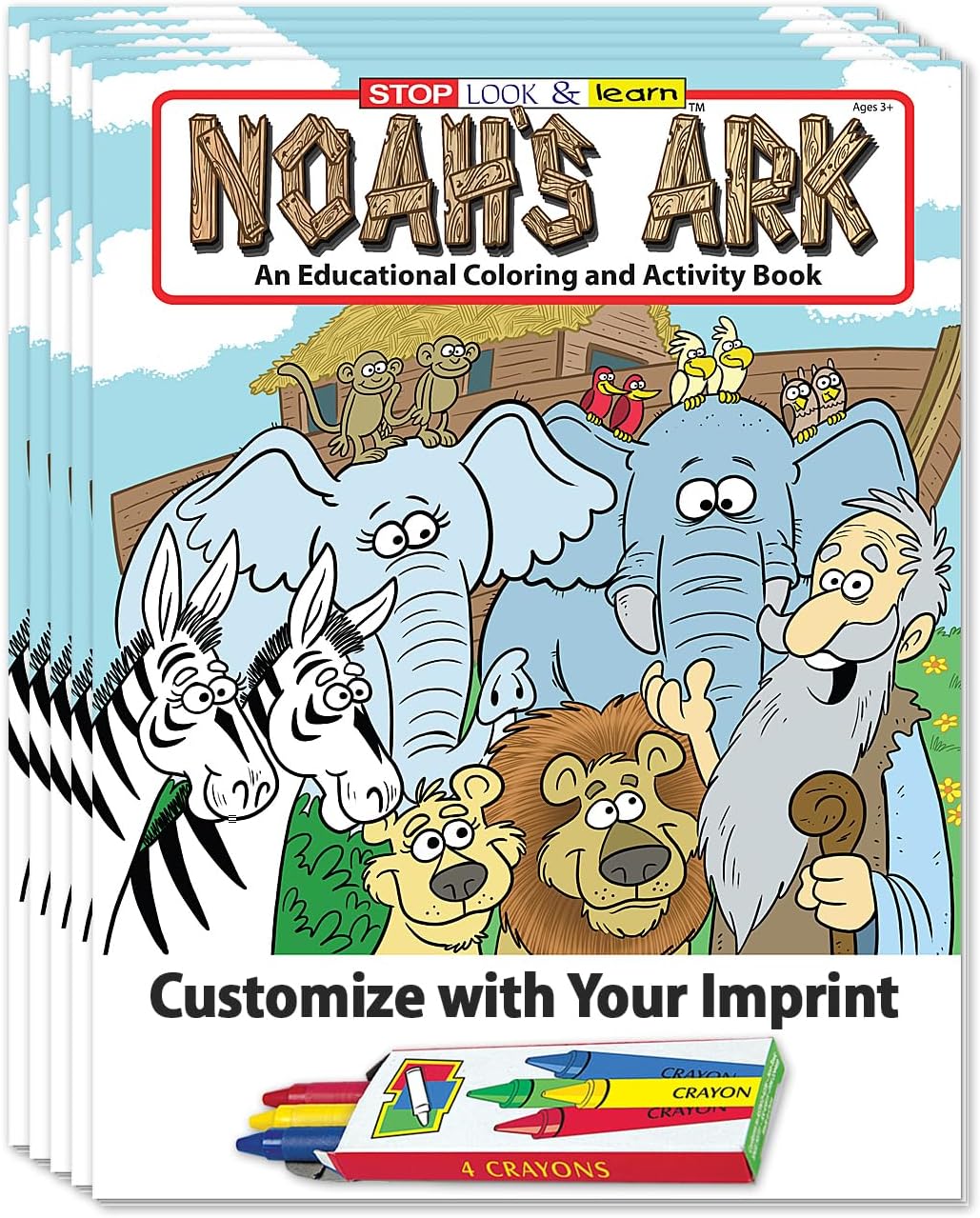 ZOCO – Noah's Ark – Custom Coloring Books for Kids (250 Bulk Pack, with Crayons) – Christian Religious Activity Books for Sunday School, VBS, CCD, Church Crafts and Events