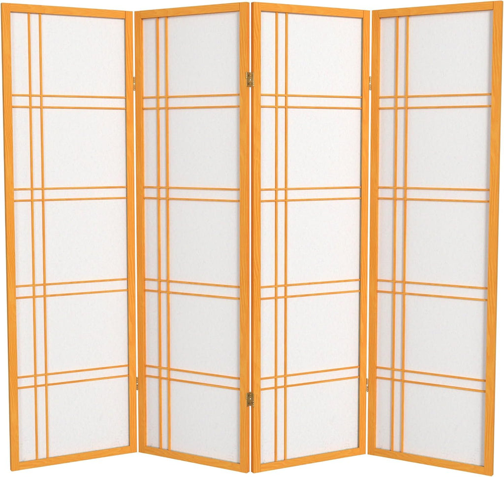 Red Lantern 5 ft. Tall Double Cross Shoji Screen - Honey - 4 Panels