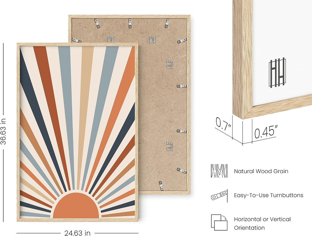 HAUS AND HUES Frame Boho Wall Art - Sun Wall Decor, Boho Wall Decor for Bedroom, Mid Century Modern Poster, Minimalist Art Prints, Geometric Wall Art (Beige Frame, 24x36)