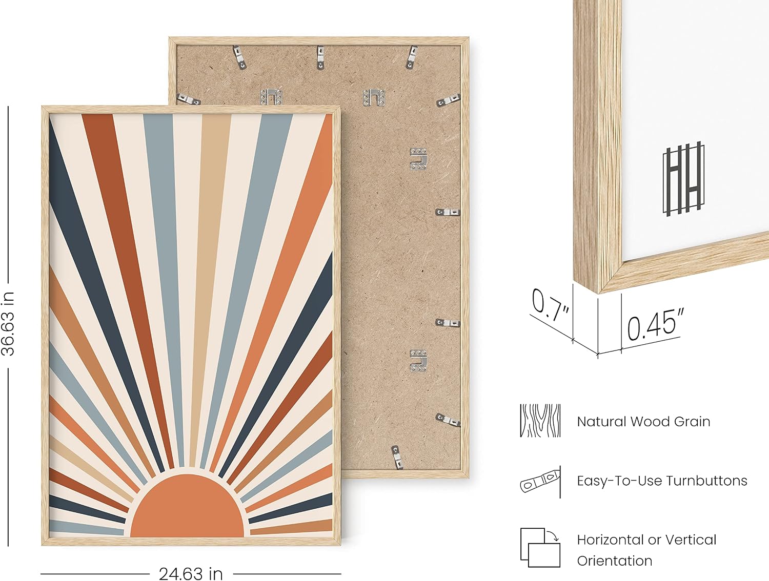 HAUS AND HUES Frame Boho Wall Art - Sun Wall Decor, Boho Wall Decor for Bedroom, Mid Century Modern Poster, Minimalist Art Prints, Geometric Wall Art (Beige Frame, 24x36)