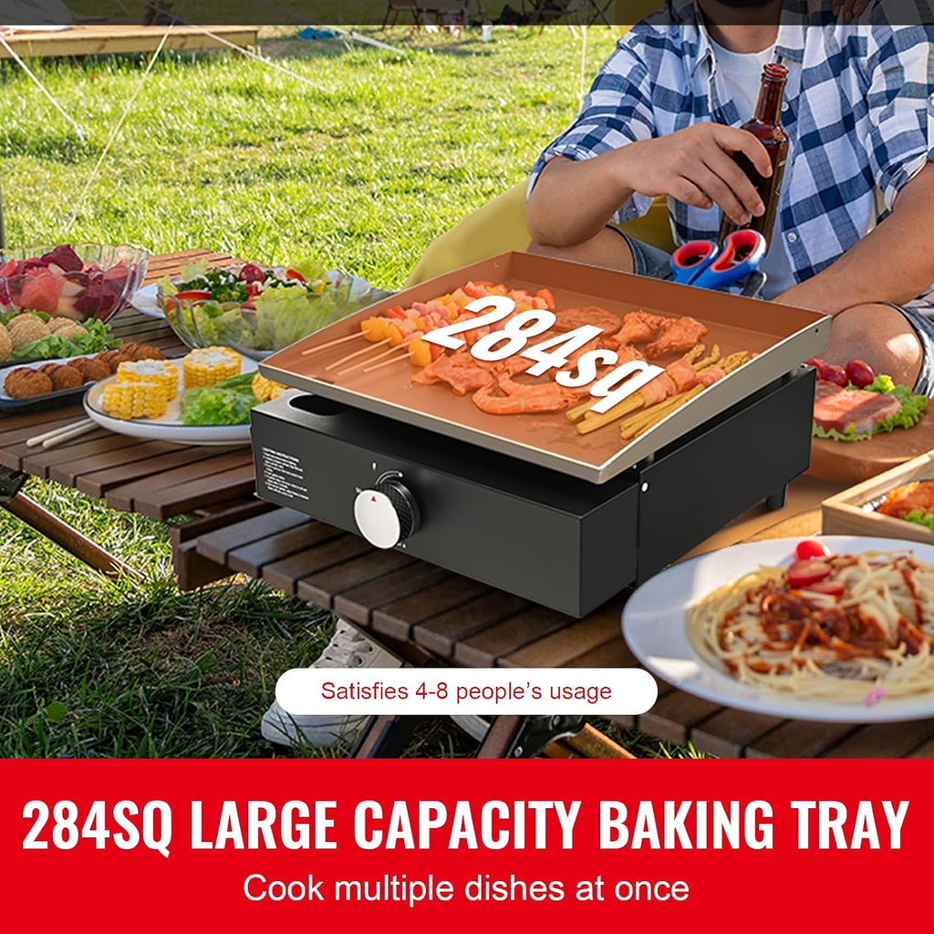 Happybuy Griddle, 16.9' Heavy Duty Manual Flat Top Griddle, Countertop Gas Grill with Non-Stick Cooking Plate, Propane Gas, 2-Burners