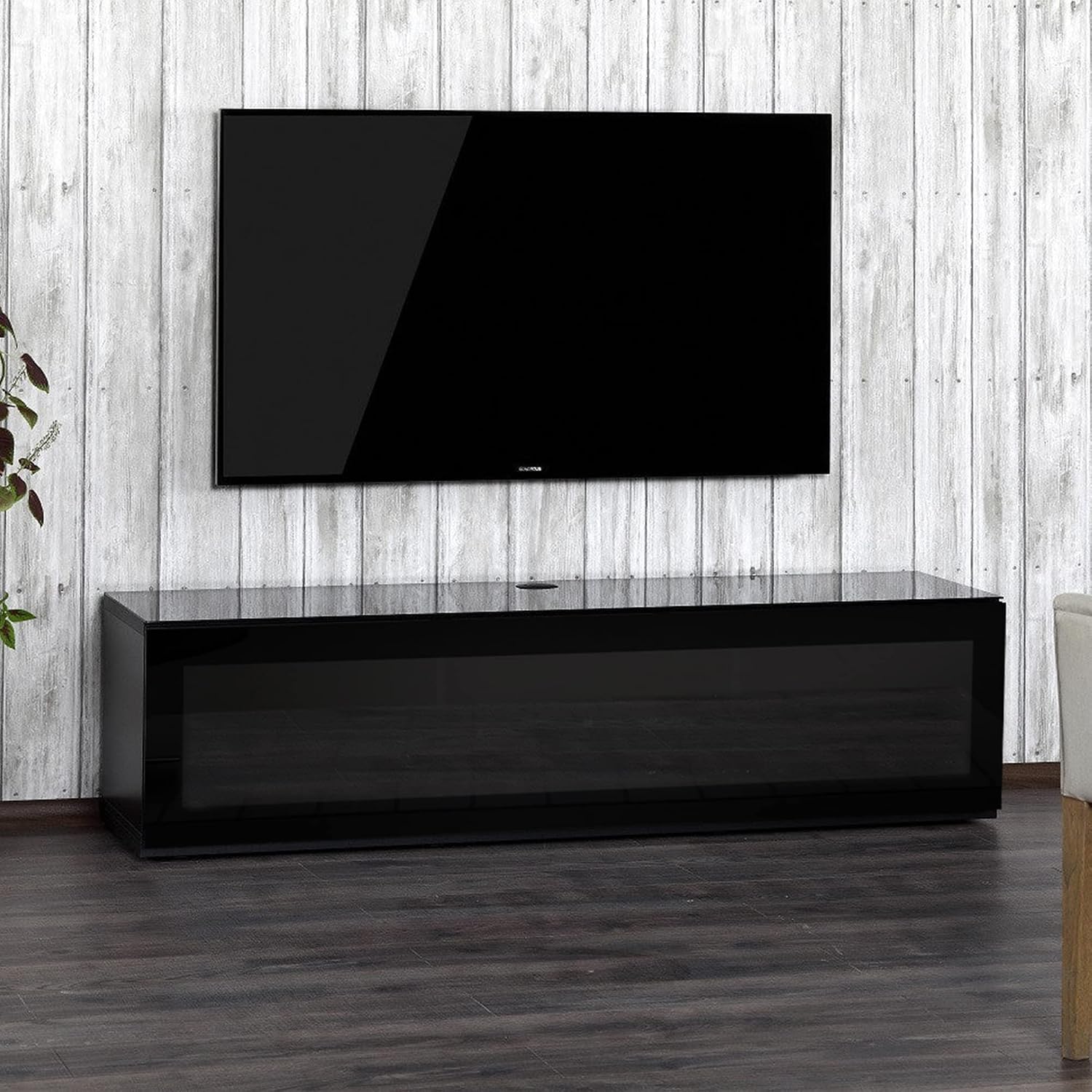 SONOROUS ST-160 Premium TV Stand with Black Glass Cover & Black Wood - Luxury Entertainment Center & Media Console for Living Room - High Gloss Modern TV Cabinet up to 75 Inches - Sleek Storage Design