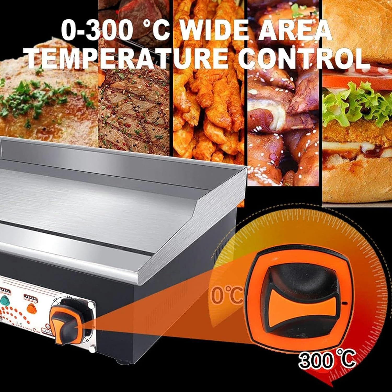 Commercial Electric Griddle, 21' Teppanyaki Grill 3000W Flat Top Grill, Stainless Steel BBQ Countertop Grill for Burger, Bacon, Kitchen, and Barbecue
