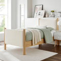 Modway Maven Twin Size Bed Frame in Ivory Oak with Upholstered Fabric Headboard and Footboard – Wood Twin Platform Bed Frame – No Box Spring Needed