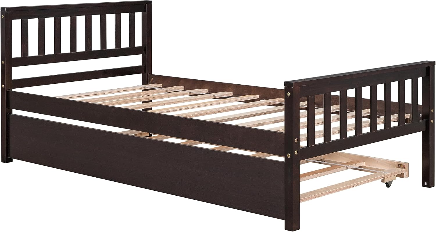 Bellemave Twin Kids Bed with Storage Twin Trundle, Wood Daybed for Kids, Adults, Espresso