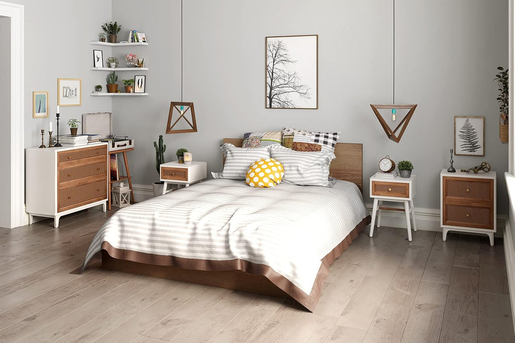 COZAYH Set of 2 Fully-Assembled Modern Farmhouse Clean-Lined Nightstand, End Table with 1 Drawer,Distressed White
