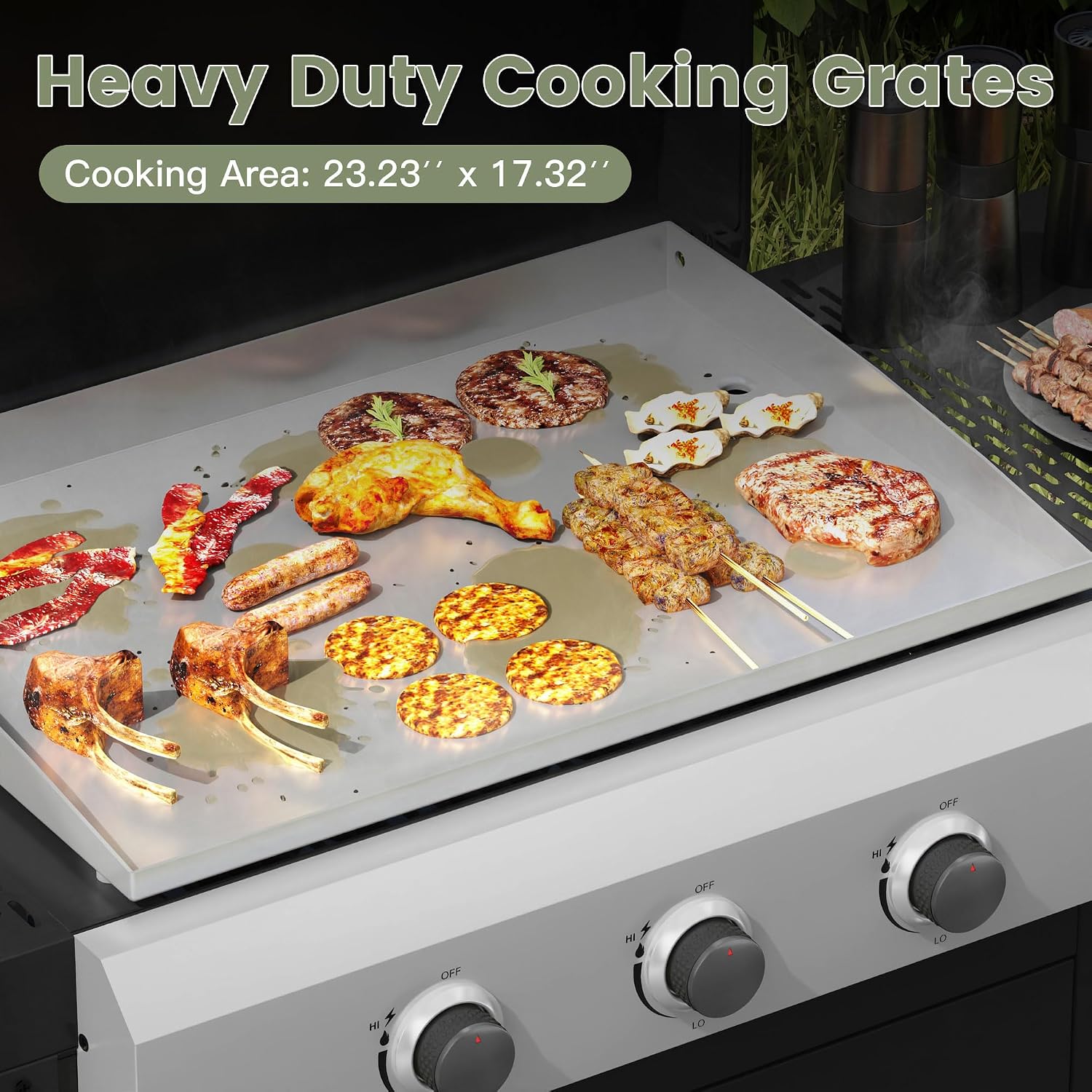3 Burners Propane Gas Grill, Stainless Steel BBQ Grill with Porcelain-Enameled Cast Iron Grates, 36,000 BTU Outdoor Patio Barbeque Grill and Griddle Combo for Party, Camping, Backyard