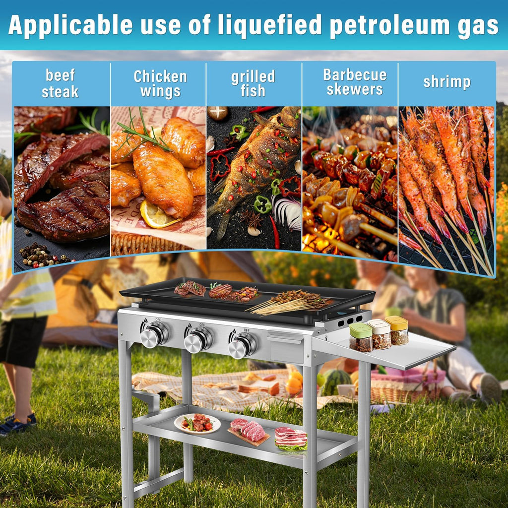 Li Zhen 3 Burner BBQ Gas Propane Grill and Griddle Combo,barbecue grill Stainless Steel BBQ Gril for Outdoor Cooking Kitchen, Garden and Patio Backyard Barbecue