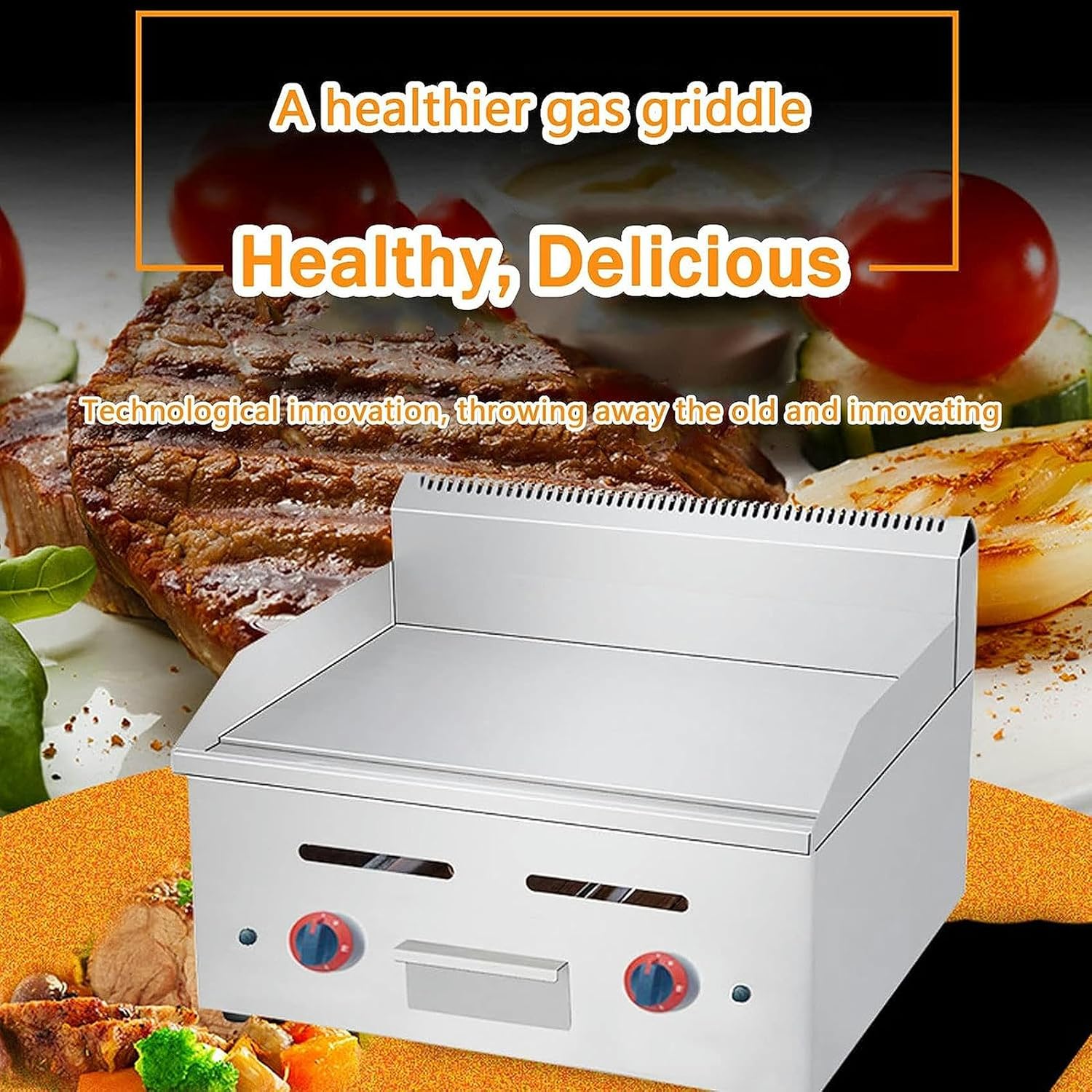 Restaurant Gas Griddle 2 Burner Heavy Duty Manual Flat Top | Stainless Steel Portable Grill Propane Gas Countertop for BBQ Home Kitchen