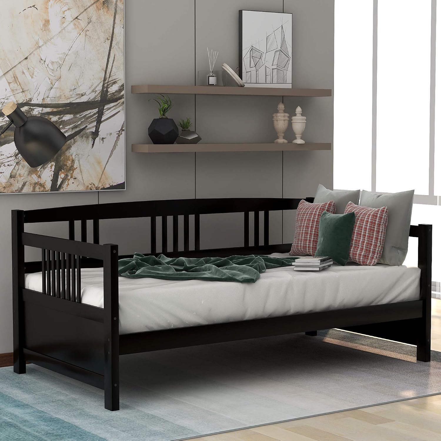 Harper & Bright Designs Twin Size Daybed Frame, Solid Wood Day Bed Frame, Twin Sofa Bed for Living Room, Bedroom, No Box Spring Needed, Espresso Daybed
