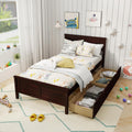 KOMFOTT Twin Size Wood Bed Frame with 2 Storage Drawers, Mid Century Platform Bed Frame with Headboard, Sturdy Wooden Slats Support, Modern Mattress Foundation, No Box Spring Required, Easy Assembly