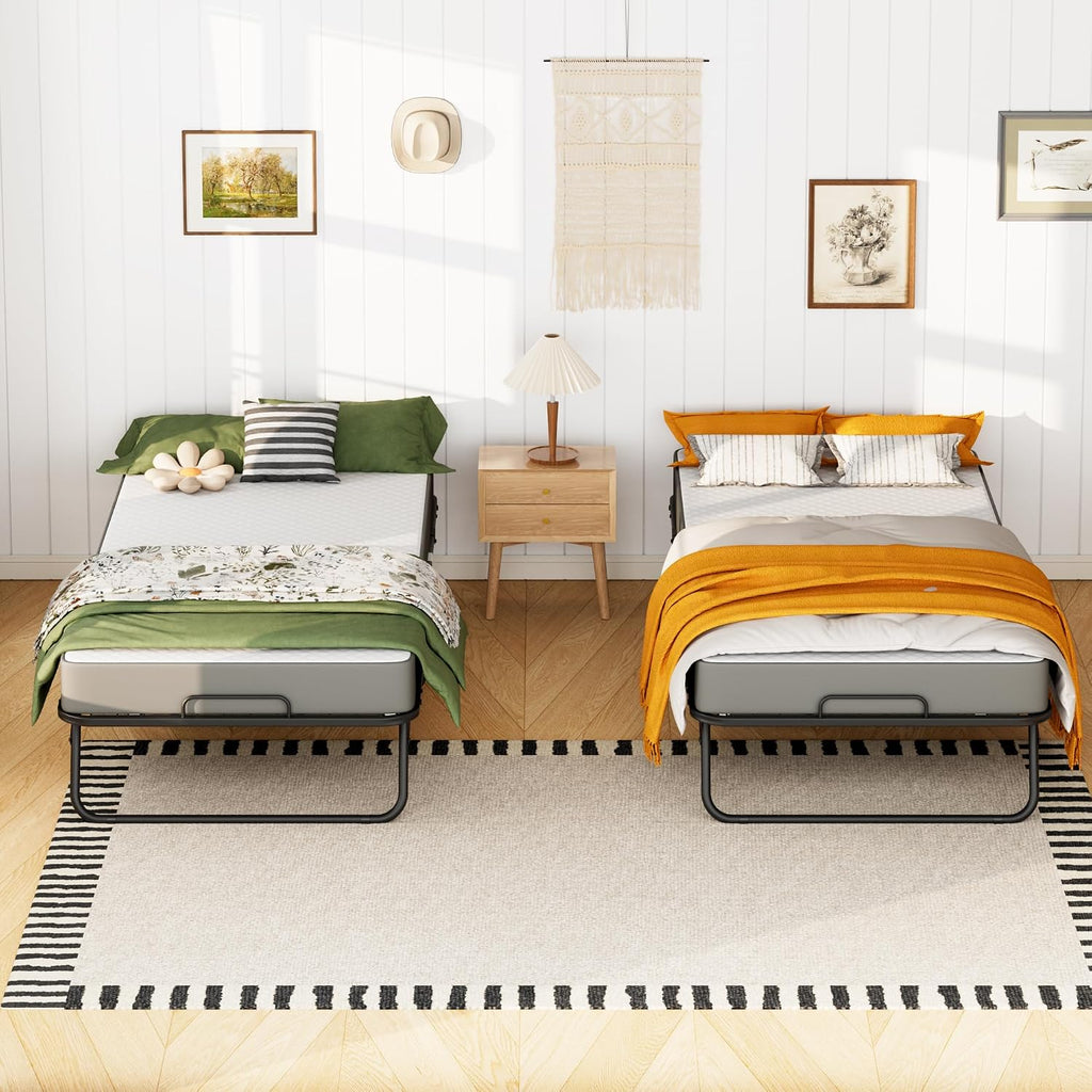 Greenvelly Folding Bed with 5 Inch Mattress, 75' x 31' Portable Rollaway Bed with Memory Mattress, Foldable Bed with Metal Frame for Adults,Guest,Space-Saving