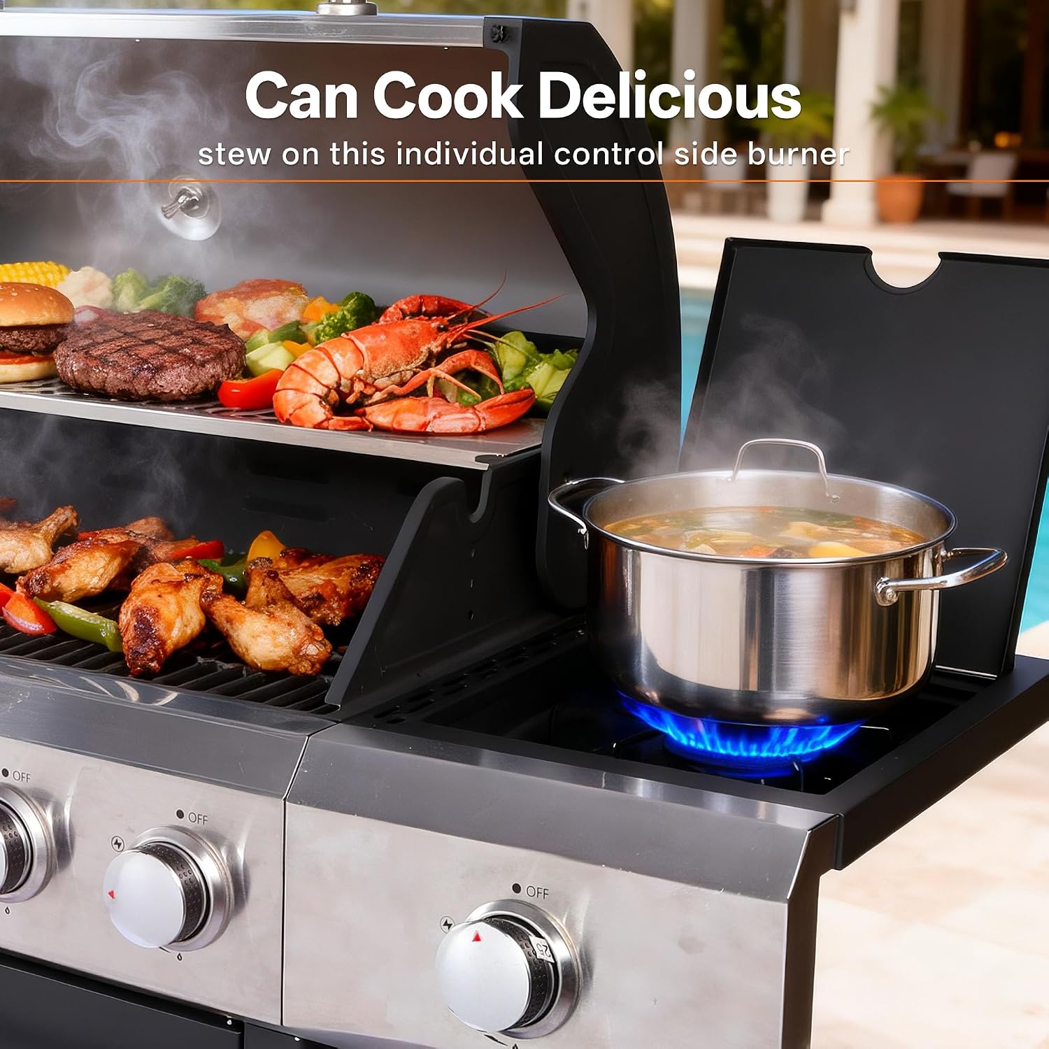 Endark 6-Burner 68,500 BTU Propane Gas Grill with Side Burner, Stainless Steel & Porcelain Grates, Wheeled BBQ Grill for Patio, Garden, Backyard, Outdoor Cooking