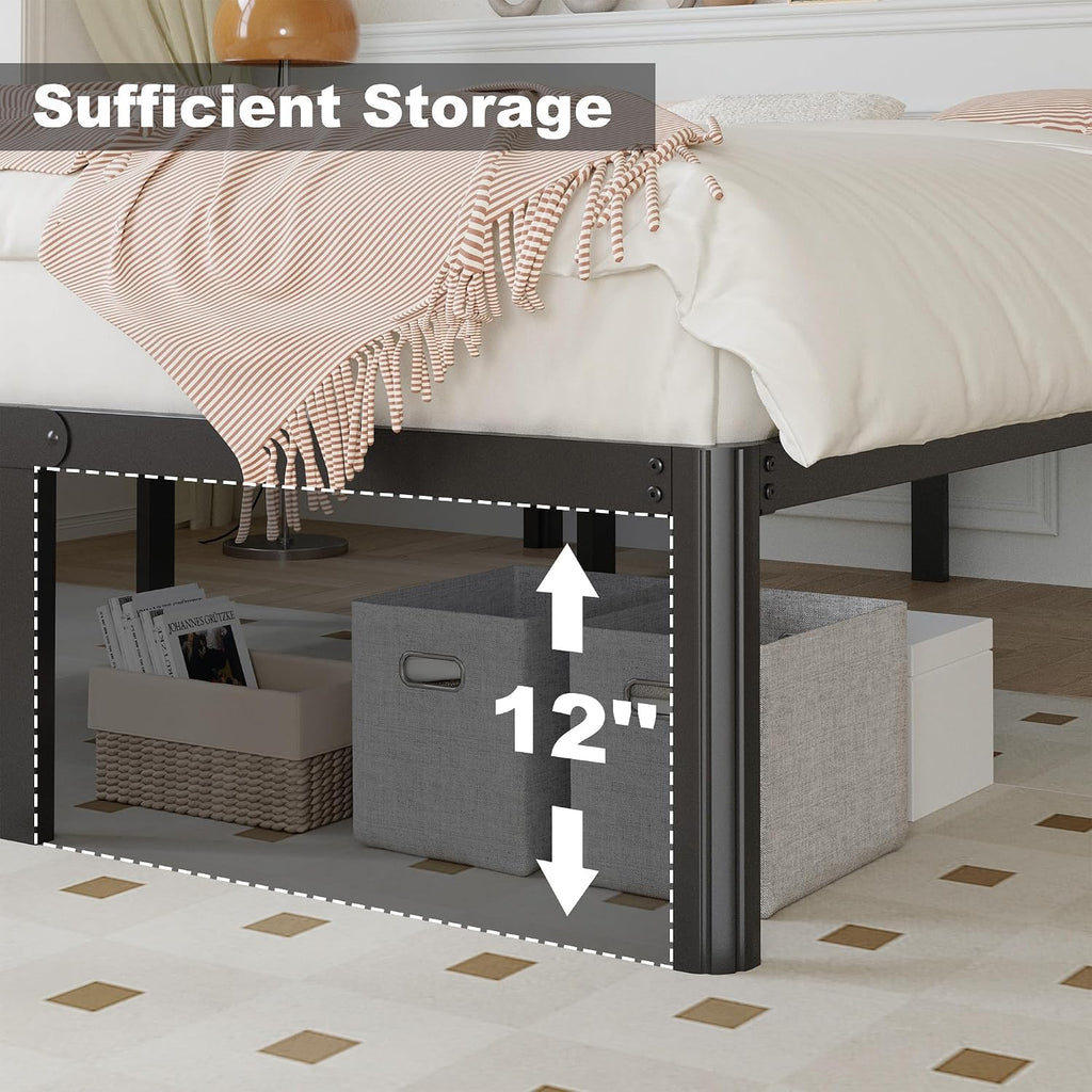 Yicensen 14 Inch Full XL Bed Frame No Box Spring Needed Heavy Duty Metal Full XL Platform Bed Frame with Rounded Corner Legs, Easy Assembly, Noise Free, Black