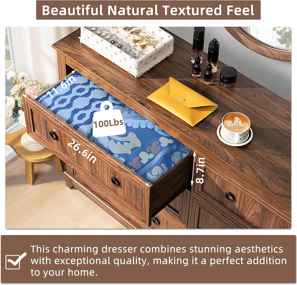 Joaxswe Farmhouse Furniture Set, Nightstands Set of 2 and 6 Drawers Dresser for Bedroom, 54 Inch Wide Wood Dresser and 18' Night Stands with Charging Station for Bedroom, Living Room, Hallway