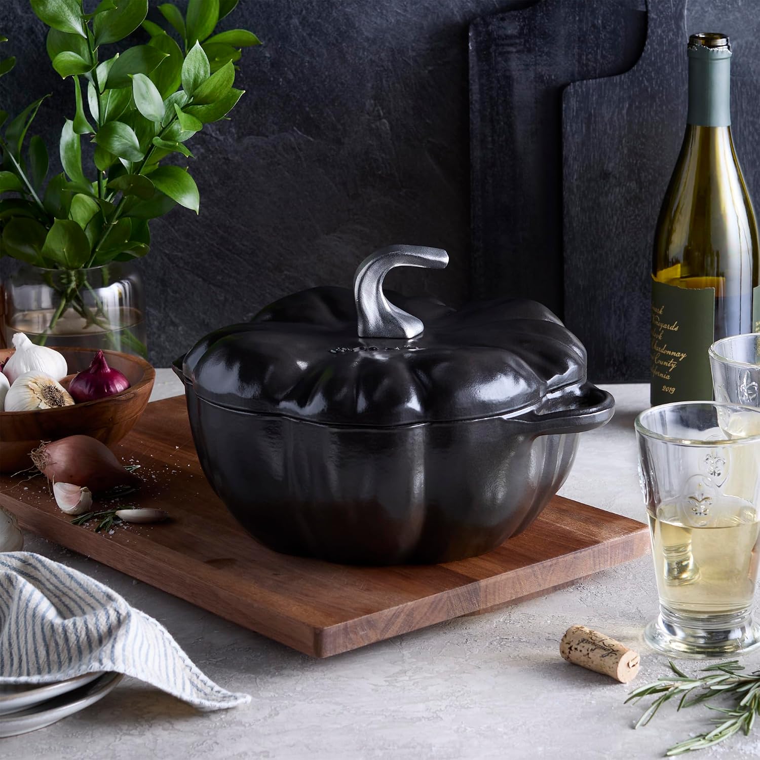 STAUB Cast Iron 3.5-qt Pumpkin Cocotte with Stainless Steel Knob - Black