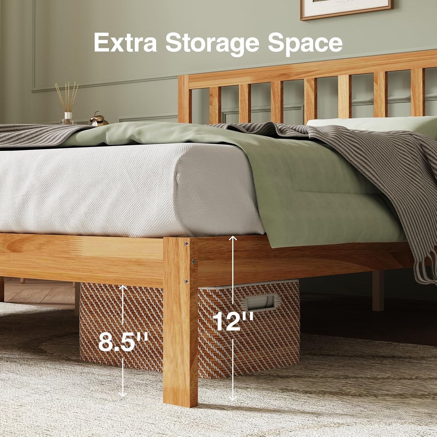 Novilla 12 Inch King Size Bed Frame Wooden King Bed Frame and Headboard, King-Size BedFrame with Headboard Natural Bed Foundation, No Box Spring Needed, Easy Assembly