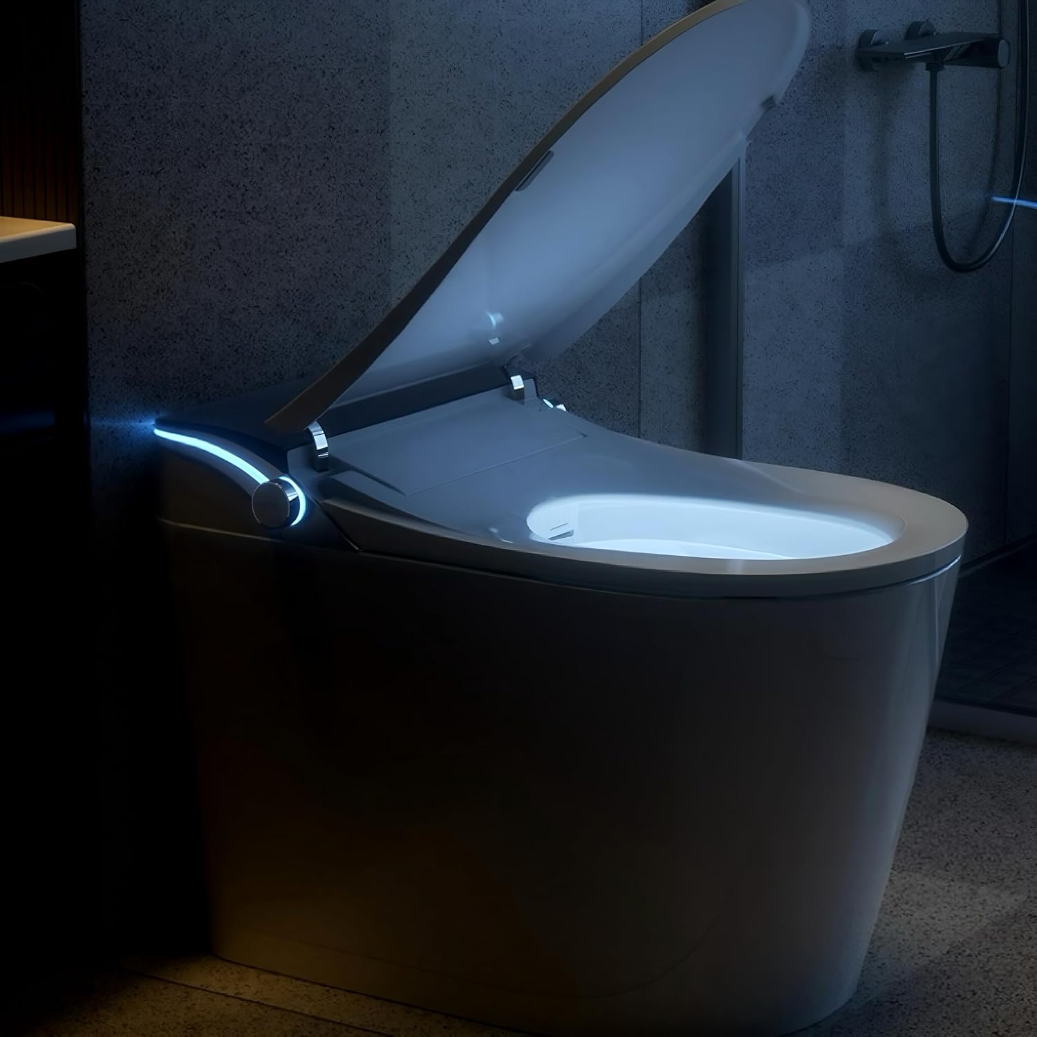 Smart Toilet with Heated Seat & Auto Flush - Bidet, Warm Air Dryer, Night Light, Auto Open/Close Lid, Soft Close Matte Black and White .(Elongated)