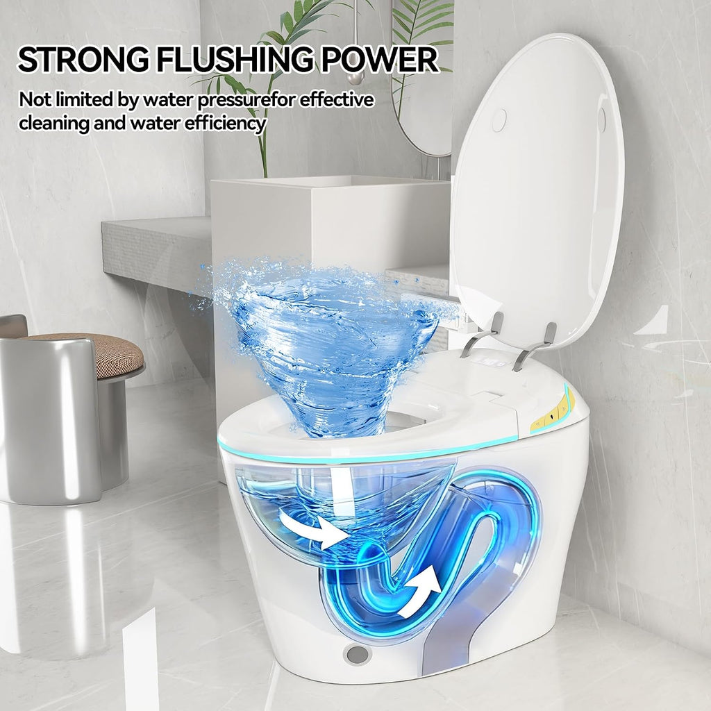 Smart Toilet, Electric Tankless Toilet with Bidet Built in & Dryer, Auto Open/Close, Instant Warm Water, Elongated Heated Seat, Auto Flush (White, Oval Egg Shaped)