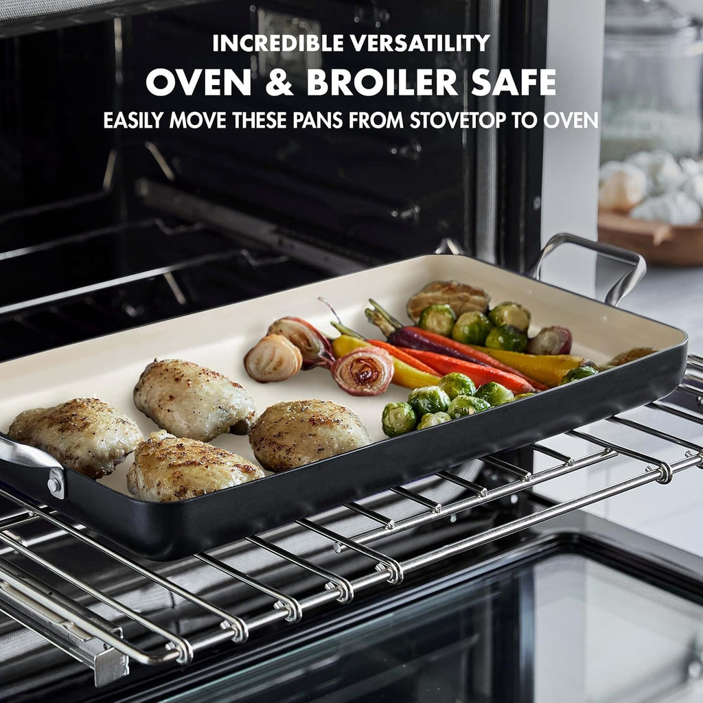 GreenPan 18'x11' Double Burner Griddle & 11' Square Grill Pan Bundle, Healthy Ceramic Nonstick, PFAS-Free