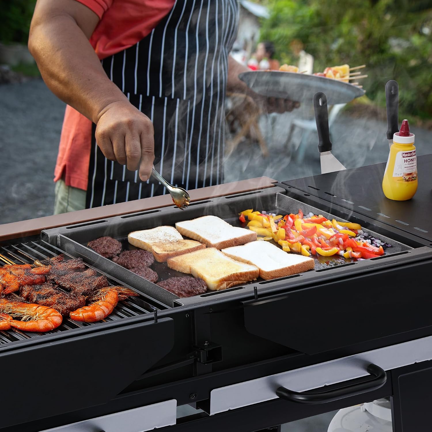 GD601Y 6-Burner Gas Grill and Griddle Combo, Large Cooking Capacity Propane Grill & Griddle 2-in-1, 78,000 BTU Output for Back Yard, Garden, Family Party, BBQ, Yellow