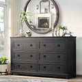 Joaxswe 6 Drawers Dresser for Bedroom, Farmhouse 54 Inch Wide Wood Dresser Chest of Drawers, Vintage Design TV Stand, Rustic Storage Dressers Organizer for Bedroom, Living Room, Hallway - Retro Black