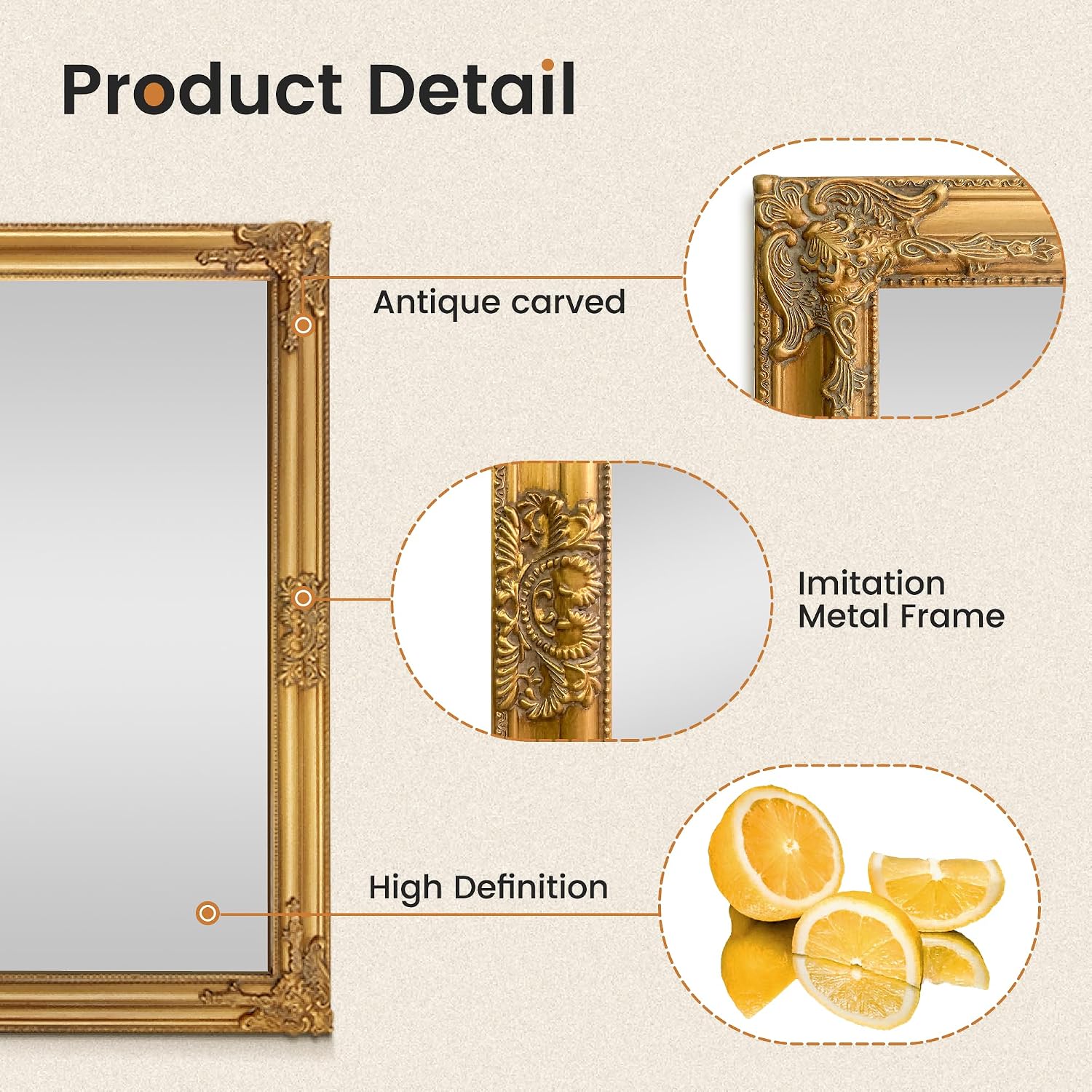 TRAHOME 24'x36' Vintage Gold Baroque Wall Mirror, Ornate Antique Style Decorative Mirror for Entryway, Living Room, Fireplace Mantel, Hallway