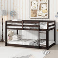 Bunk Bed Twin Over Twin, Floor Bunk Bed w Ladder, Safety Guard Rails, Heavy Duty Wooden Twin Bunk Beds Low Bunkbeds No Box Spring Required, Espresso