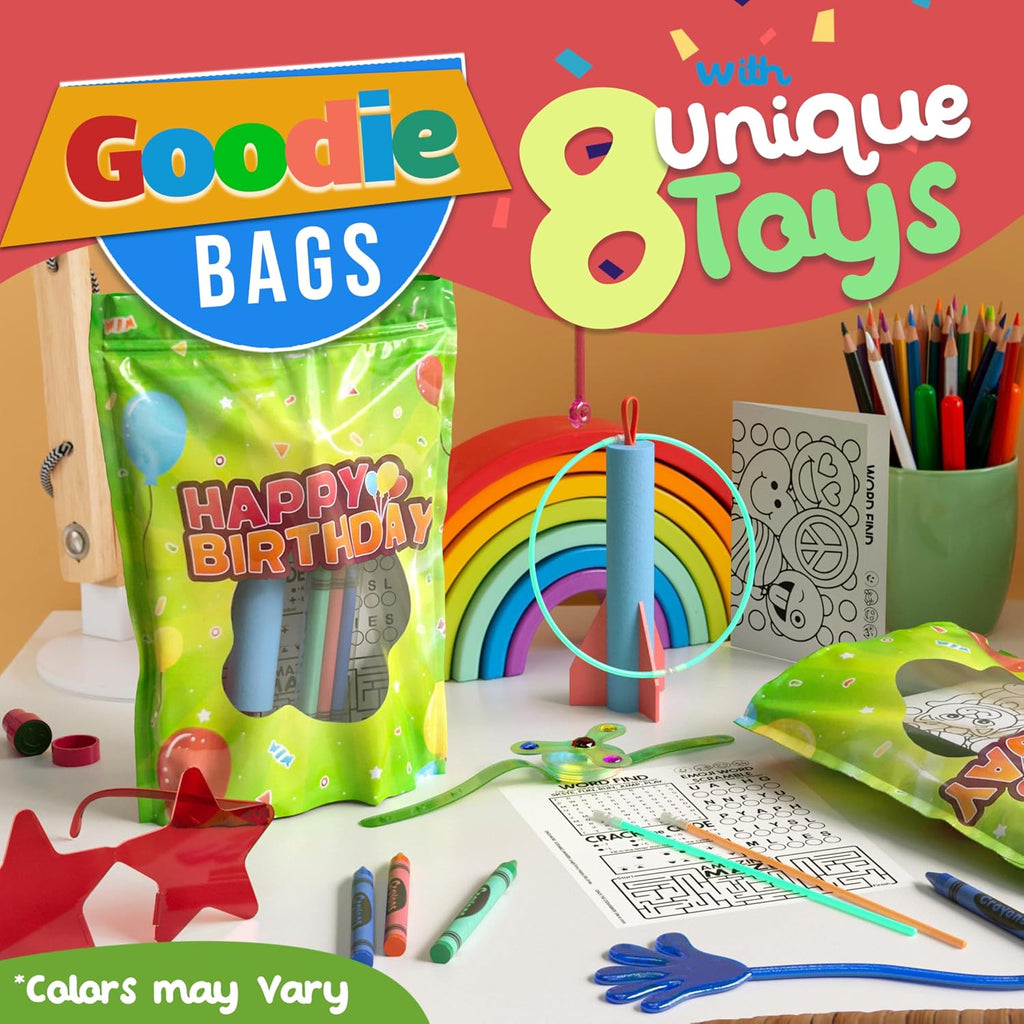 Crown Display Premade Goodie Bags for Kids Birthday Party Favor Bags 40 Happy Birthday Pre Filled Party Favors for Kids Bag Goodie Bag Stuffers Fidget Toys & Small Toys goodie bags for Boys & Girls
