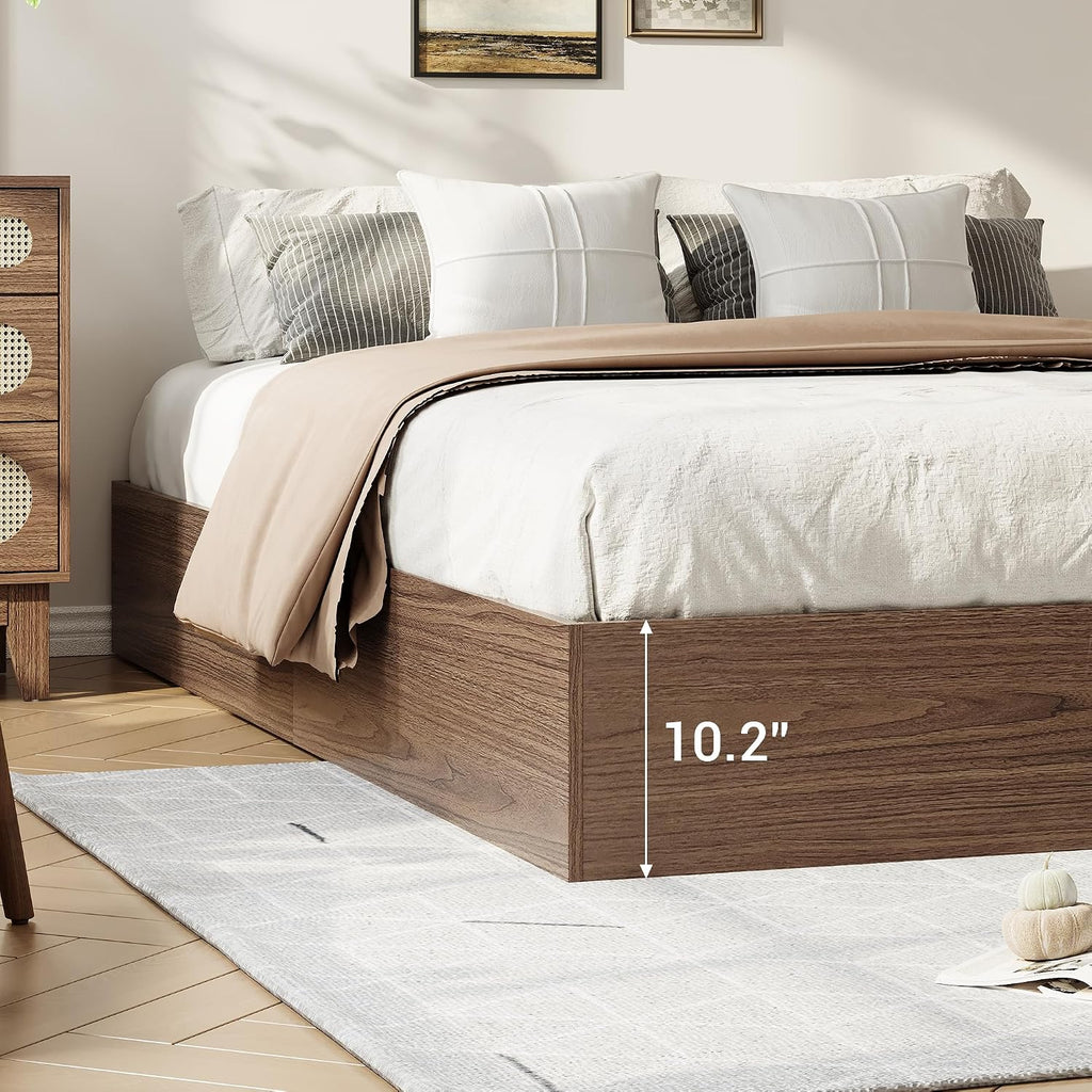GarveeHome Full Size Wood Platform Bed Frame with 2 Storage Drawers, Wooden Bed Frame Without Headboard, Wood Slat Support, No Box Spring Needed, Easy Assembly