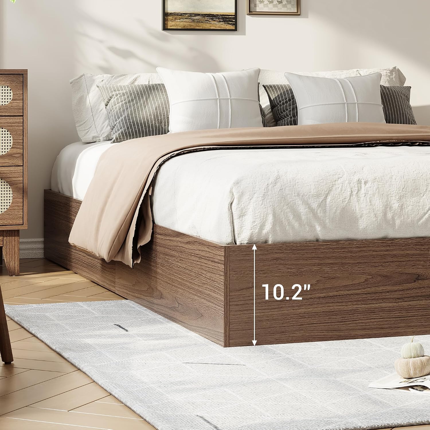 GarveeHome Full Size Wood Platform Bed Frame with 2 Storage Drawers, Wooden Bed Frame Without Headboard, Wood Slat Support, No Box Spring Needed, Easy Assembly
