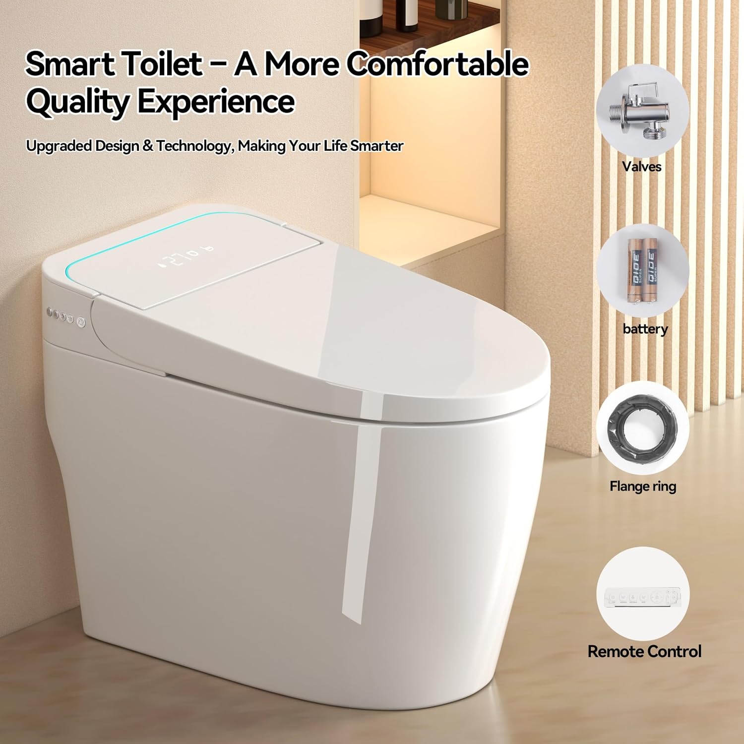 One Piece Toilet,Smart Toilet with Bidet Built In,Ceramic Toilet with Dryer and Warm Water, Intelligent Toilet Auto Open/Close Seat,Heated Seat,White