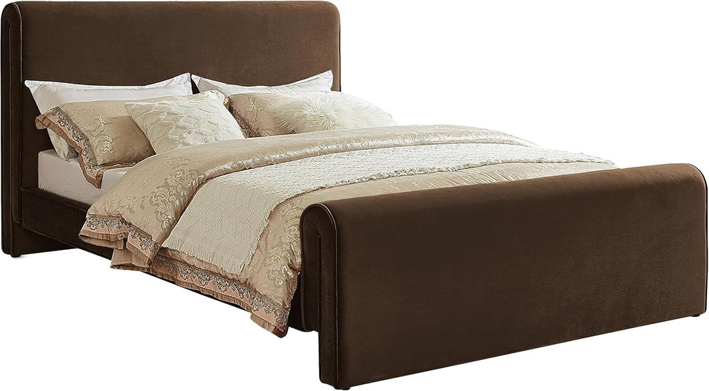 Meridian Furniture SloanBrown-F Sloan Collection Modern | Contemporary Velvet Upholstered Full Bed with Rich Soft Brown Velvet, Curved Headboard and Footboard, 59.5' W x 92' D x 45' H, Brown, Full