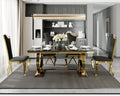 ACEDÉCOR 5 Piece Dining Table Set, Modern Dining Room Table with Gold Stainless Steel Metal U-Base, 4 Black Velvet Dining Chairs with Gold Legs(1 Table + 4 Black Velvet Dining Chairs)