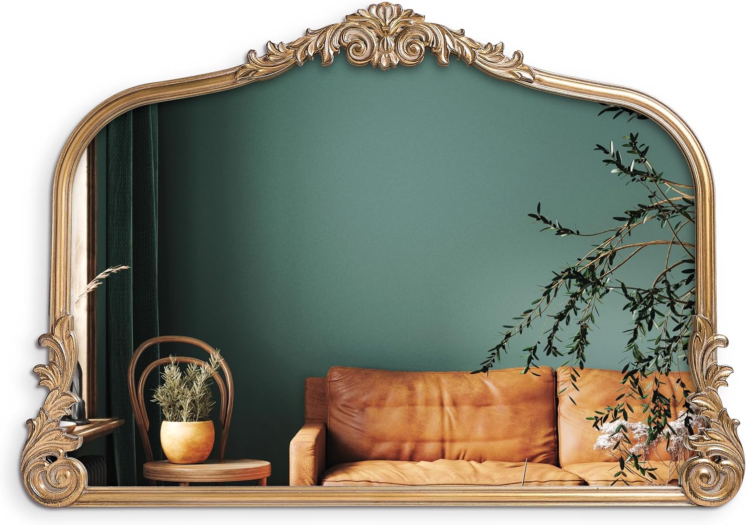 Wylde Iris English Estate Carved Arch Wood Wall Mirror, Mirror for Entryway, Living Room, Bathroom, Antique Gold, 26x37