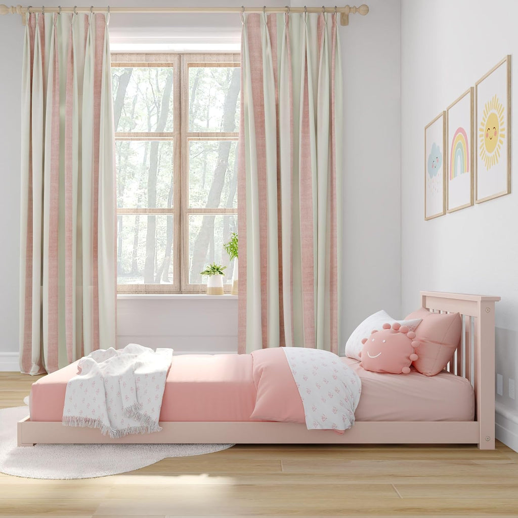Max & Lily Classic Twin Floor Bed, 79.75 Inches, Solid Wood Low Bed Frame for Kids, Modern Floor Bed for Bedroom, Blossom