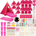 6 Set Sleepovers Teepee Tents Spa Slumber Party Robes Supplies Bulk with Inflatable Airbed and Light String, Birthday Favors Gift Indoor Outdoor (Complete,6 Rose Red)