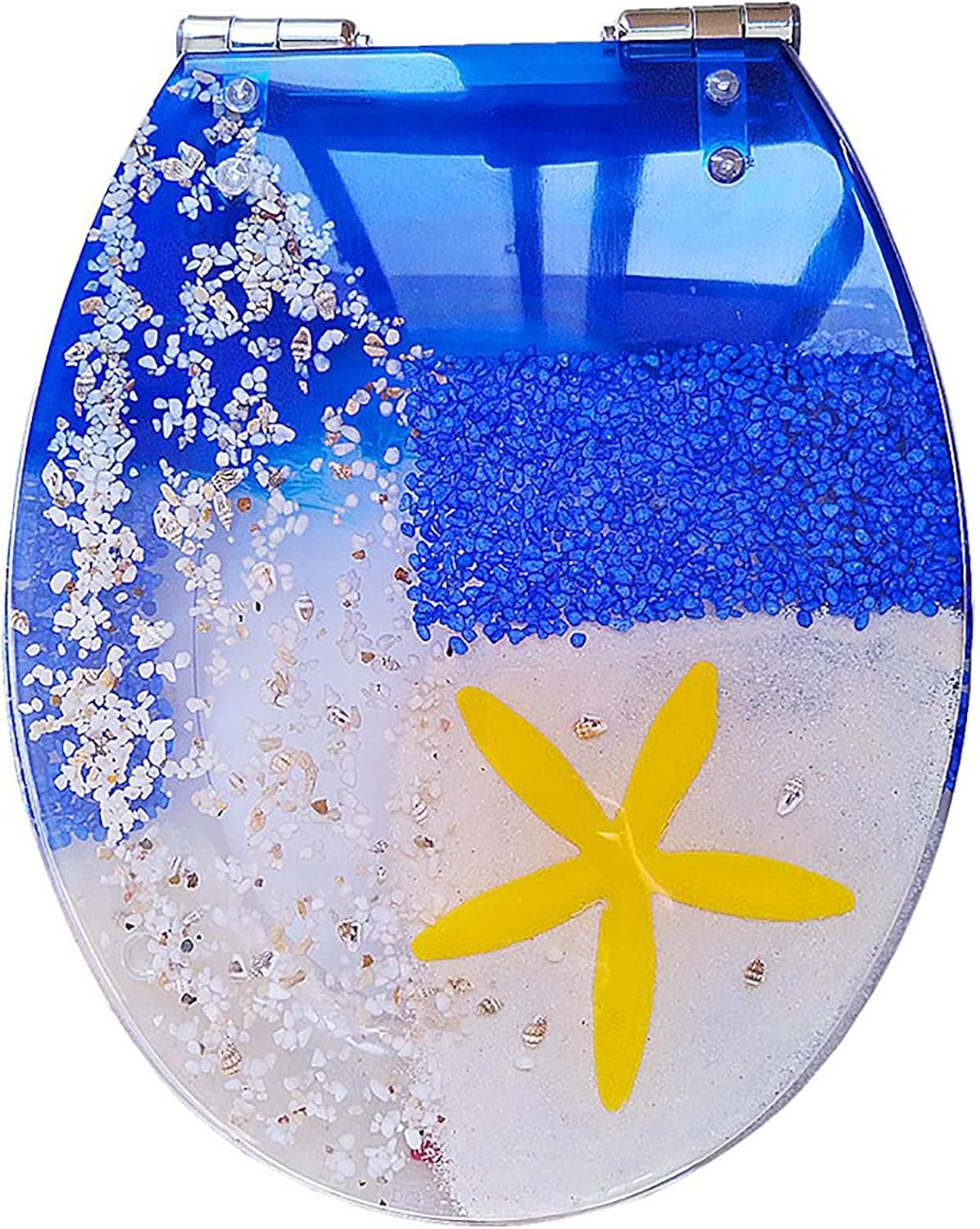 Resin Toilet Seat, Round Seats with Ocean Design, Soft Close and Quick Release Hinges, for Bathroom, Home, and Guest Restroom(Blue6)