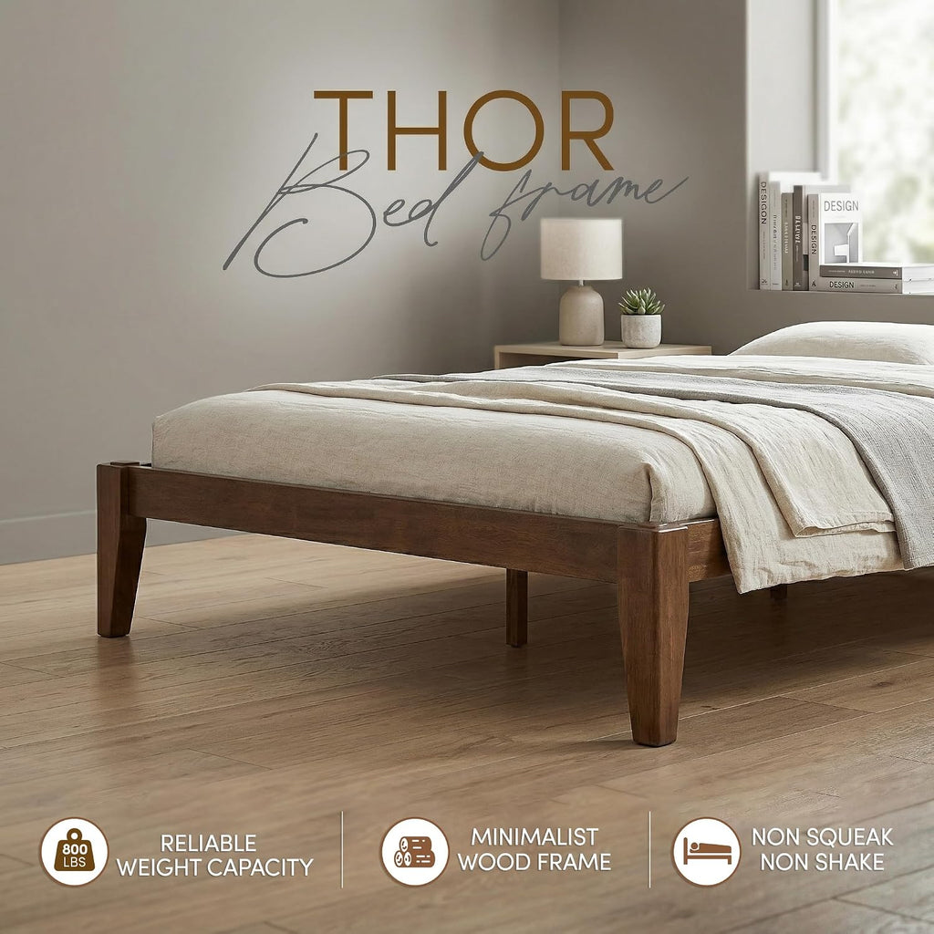 Thor Premium Solid Wood Bed Frame Full, Japanese Joinery Bed Frame with Wood Slat Support, Platform Bed, No Box Spring Needed, Easy Assembly, Minimalist & Modern Style (Walnut)