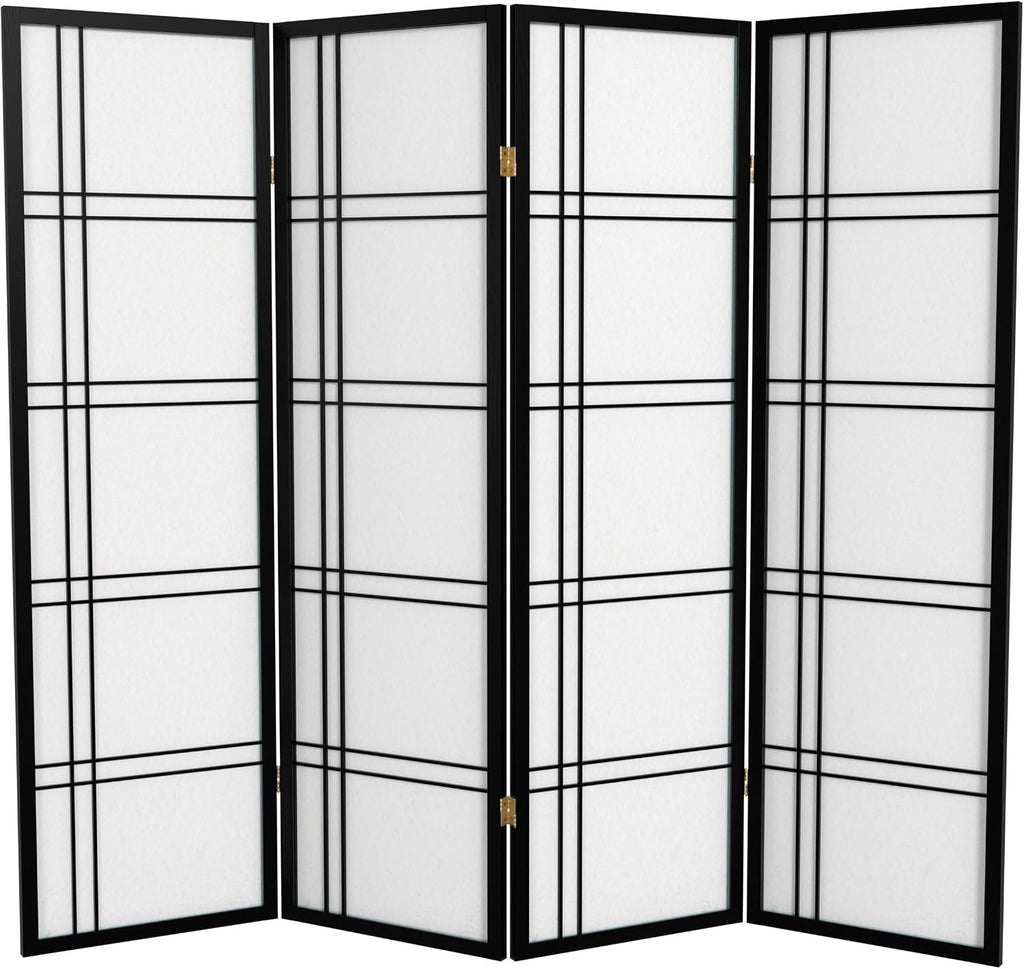 Red Lantern 5 ft. Tall Double Cross Shoji Screen - Black - 4 Panels