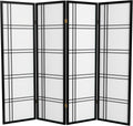 Red Lantern 5 ft. Tall Double Cross Shoji Screen - Black - 4 Panels