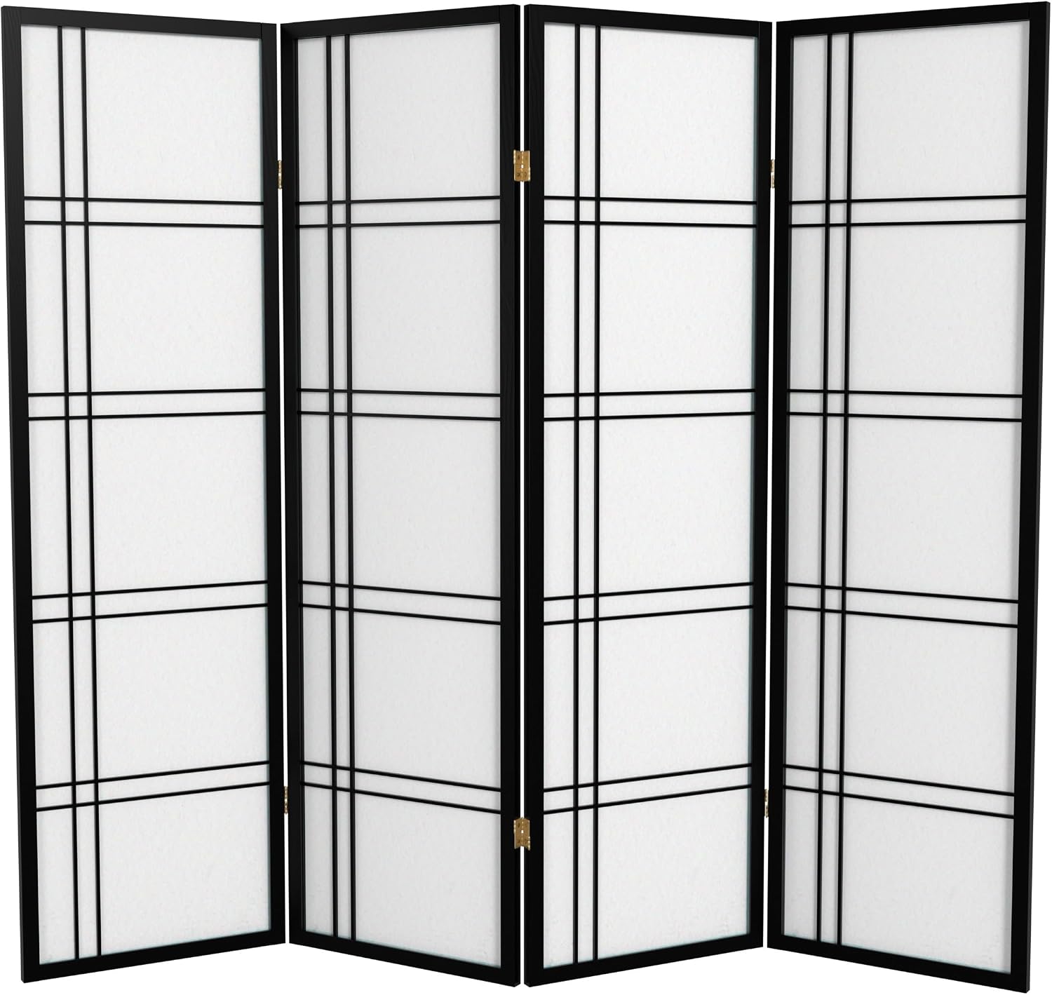 Red Lantern 5 ft. Tall Double Cross Shoji Screen - Black - 4 Panels
