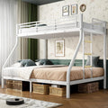 Bunk Beds Twin XL Over Queen, Heavy Duty Bunk Beds with Bottom Space & Guardrail Metal Bunk Bed Frame for Adults Teens Dorm Bedroom Guest Room, No Box Spring Needed（White）