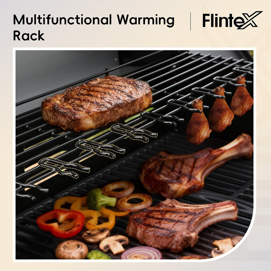 Flintex 5-Burner Propane/Natural Convertible Gas Grill with Infrared Searing Side Burner, Outdoor BBQ Grill with 60000 BTU Output,Enameled Cast Iron Grates & Griddle for Barbecue