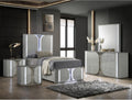 Furniture of America Bruna Modern Wood 5-Piece Bedroom Set with Touch-Control LED Bed, Felt-Lined Top Drawer and LED on Nightstands and Dresser with Mirror, No Box Spring Needed, Twin, Light Gray