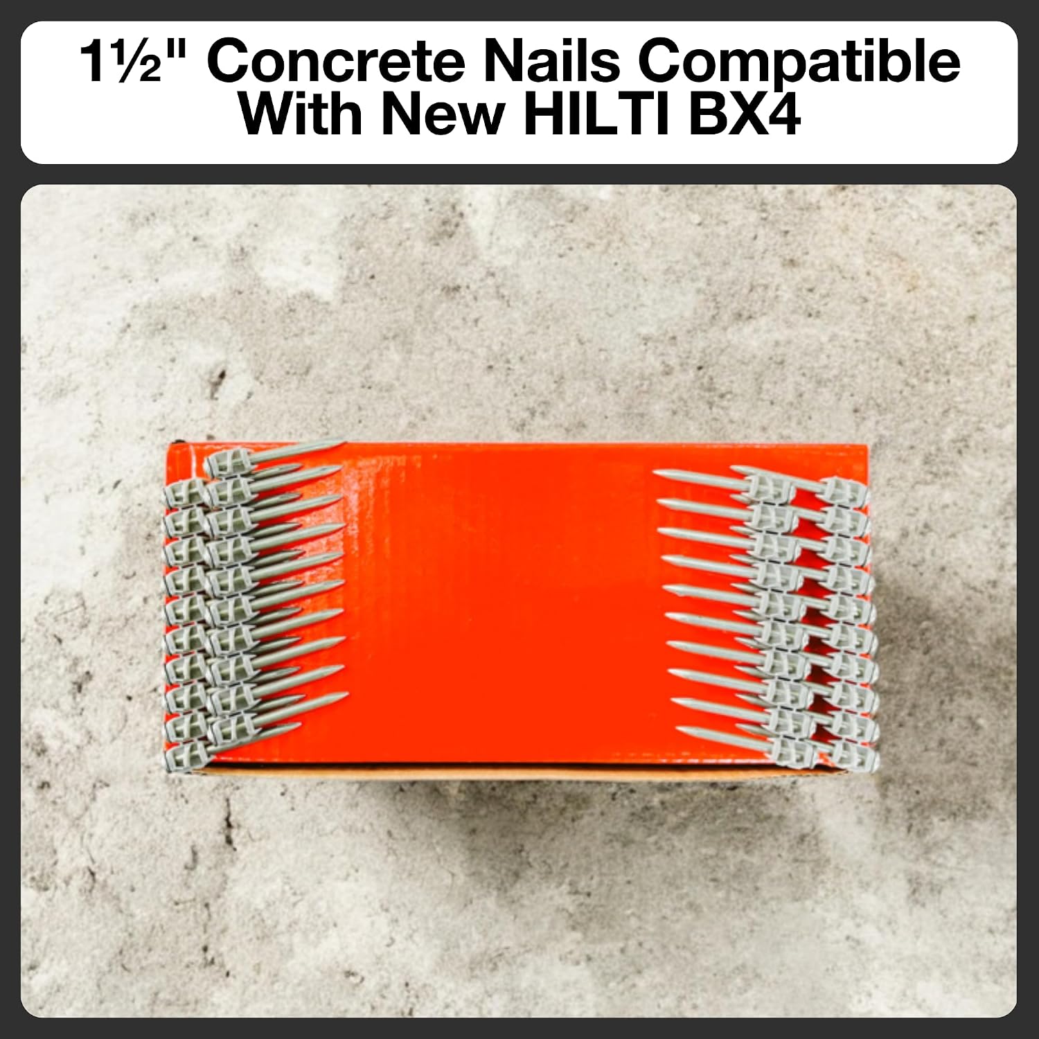 1½″ Concrete Nails Compatible With Hilti BX4 – 1,000 Count Collated Flat Head Shoot-Drive Nails with Hardened Steel Shank – Heavy-Duty Fasteners for Concrete, Masonry & Construction Projects
