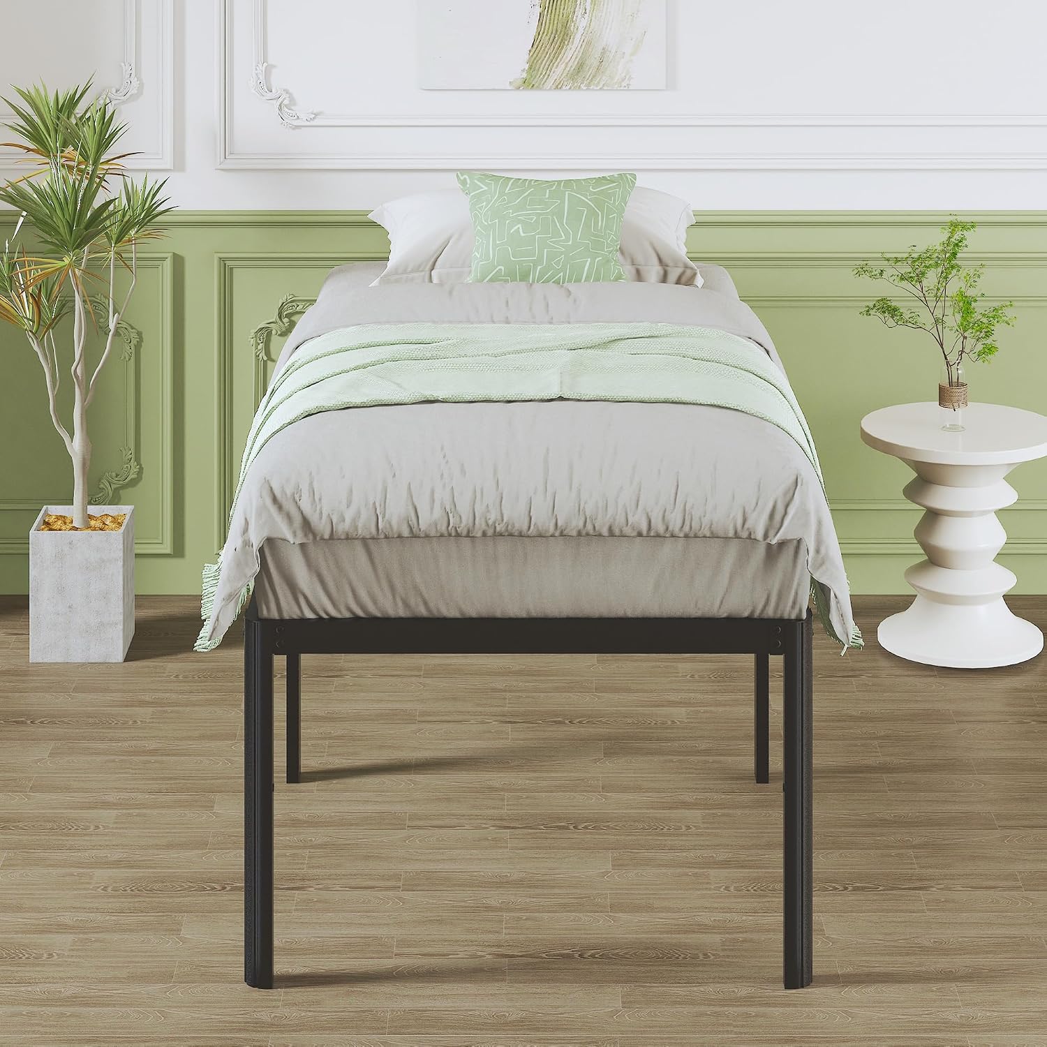 Lutown-Teen 25 Inch High Twin XL Bed Frames with Rounded Corner Legs, Heavy Duty Metal Twin XL Platform Bed Frame with Steel Slats Support, No Box Spring Needed, Noise Free, Easy Assembly