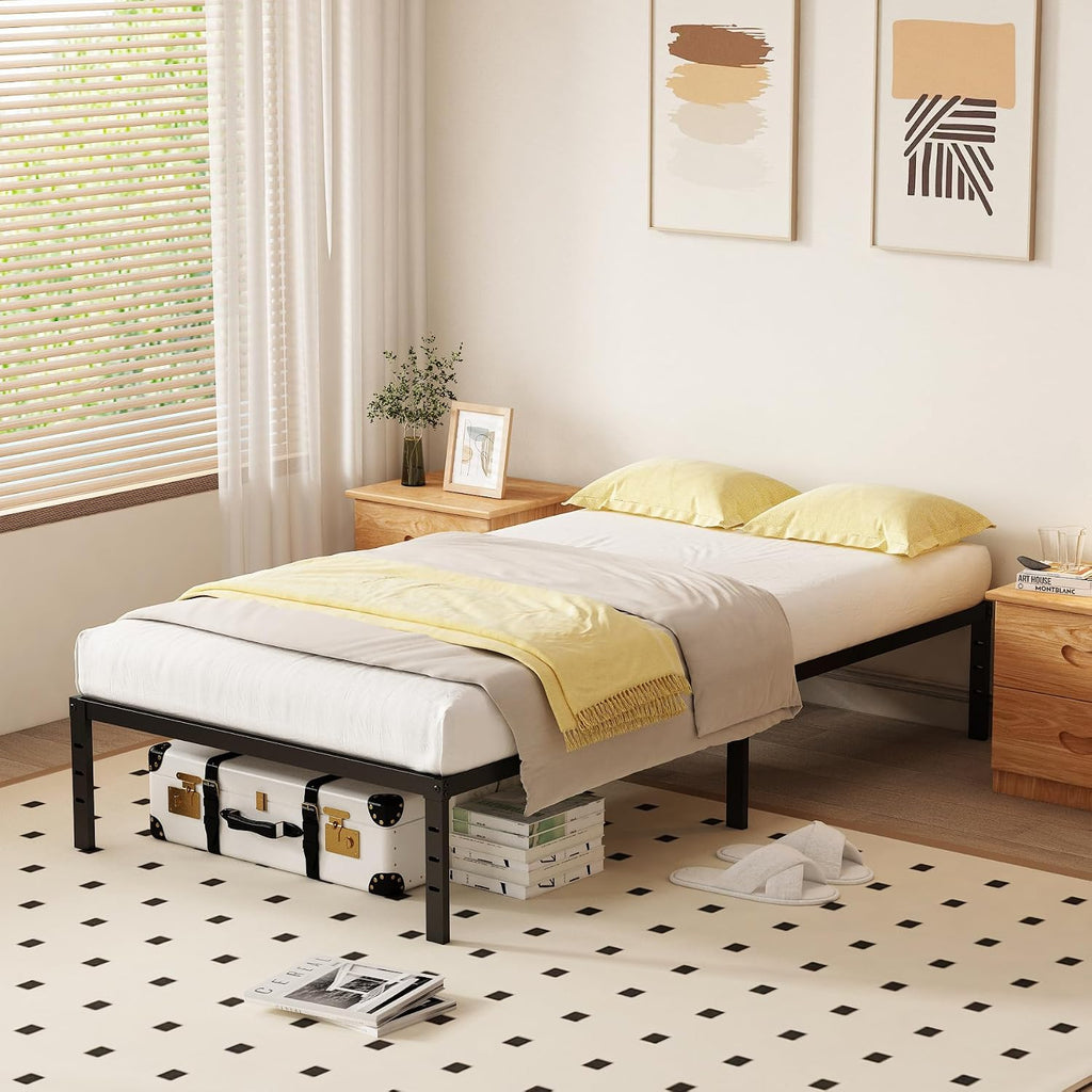 Twin XL 14 Inch Metal Bed Frame with Sturdy, Heavy Duty,Stable Structure,Easy Assembly,Bedroom,Guest Room,No Box Spring Needed, Iron,Child,Black