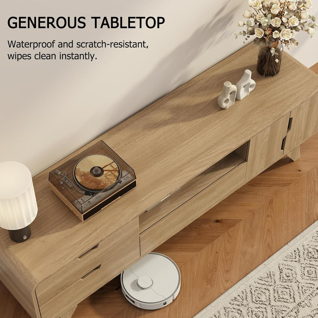 EAG Mid Century Modern TV Stand for 65 Inch TV, Entertainment Center with with Storage Cabinet & 3 Drawers, TV and Media Console for Living Room, Bedroom, Natural