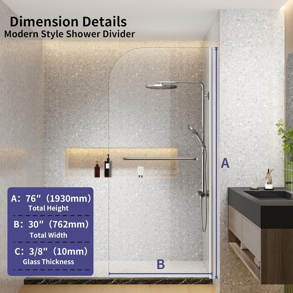 Dimaris Frameless Shower Door, 30W x 76H inches, 5/16 inch Clear Tempered Glass Panel, Chrome, Shower Screen, Walk in Shower, Nano Coating